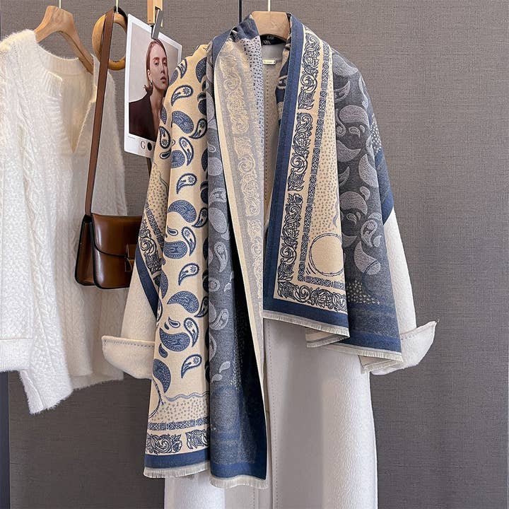 Autumn Women's Scarf Retro Patchwork Paisley Jacquard Neck Warmer for wholesale by Ekartini