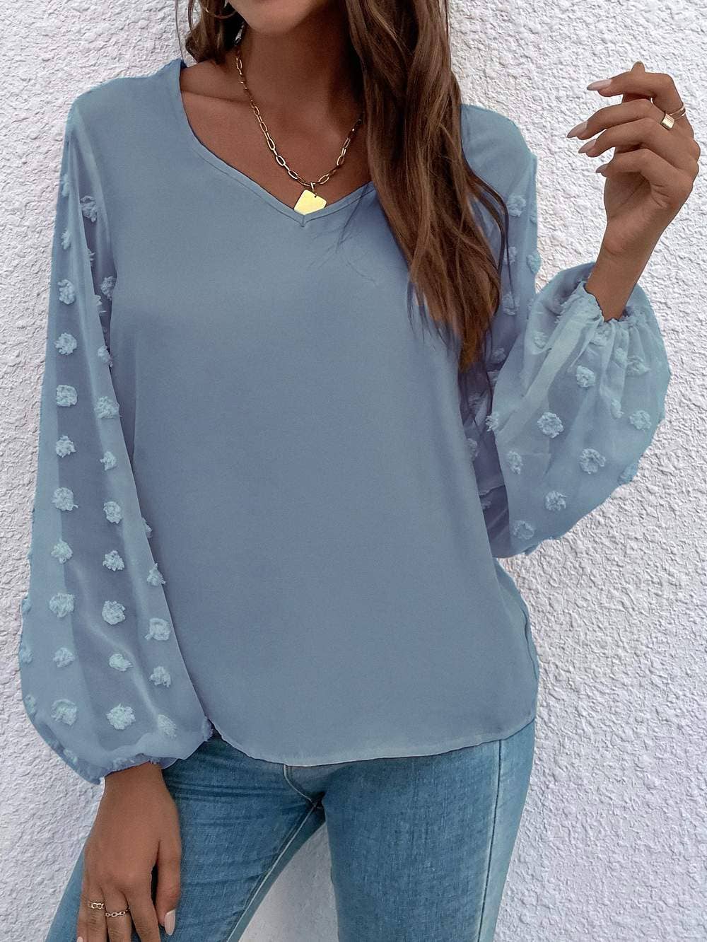 Fashion Combination - Wholesale Blouse - Women's - swiss dot bishop sleeve blouse8