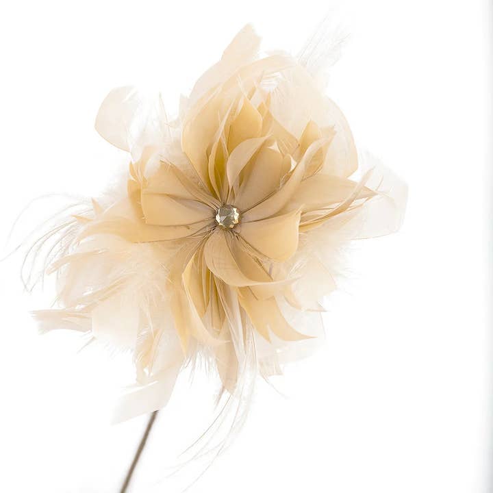 Zucker Feather Products - Wholesale Artificial Flowers - Goose/Turkey/Ostrich Feather Floral Pick w/Rhinestone Beige