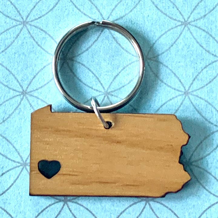 Pittsburgh Pennsylvania Love Wood Keychain - Great Gift Idea for wholesale by The Brassy Explorer