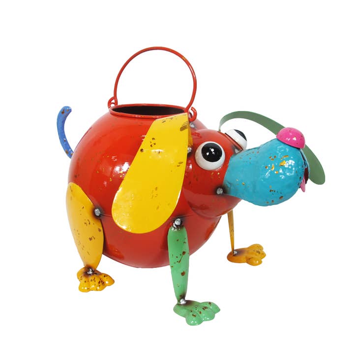 Colorful Enameled Metal Red Dog Watering Can for wholesale by Continental Art Center