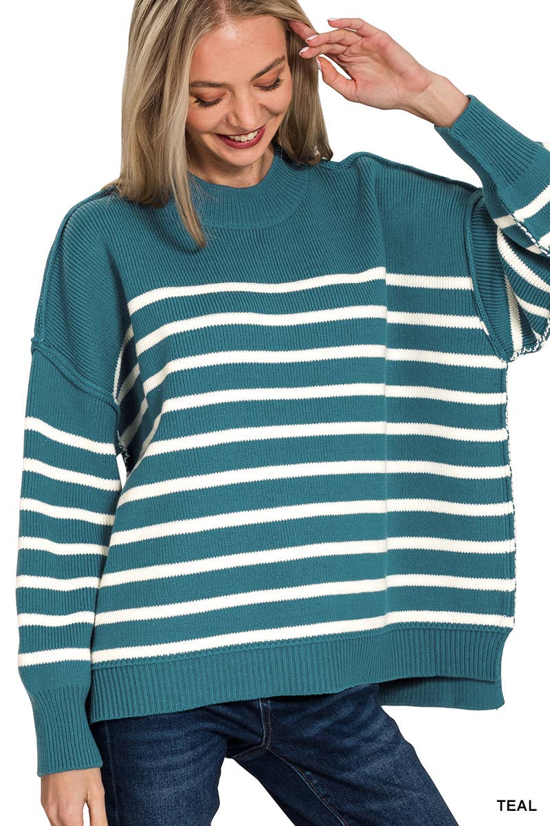 42POPS – wholesale Pullovertröja - Dam – ..0810 Exponerad Söm Randig Överdimensionerad Tröja SI-2839811