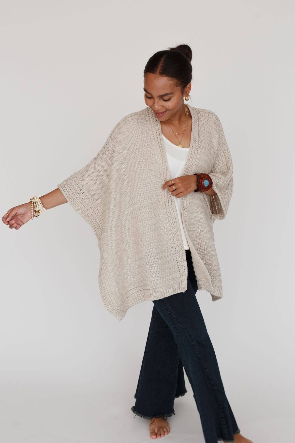 Three Bird Nest - Wholesale Kimono - Women's - Winter Favorite: So Deserving Knit Ruana - Oatmeal