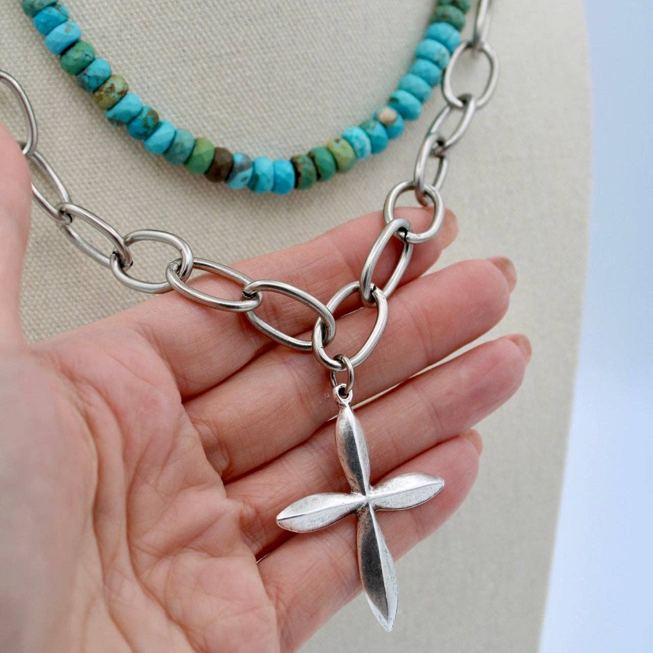 Traci's Beads - Wholesale Pendant/Charm Necklace - Silver Petal Cross Necklace, 19.5"1