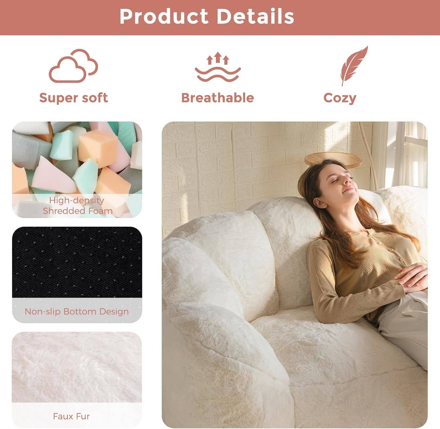 Beige Floral Shaped Bean Bag Sofa For Adults Living Room for wholesale on Faire6