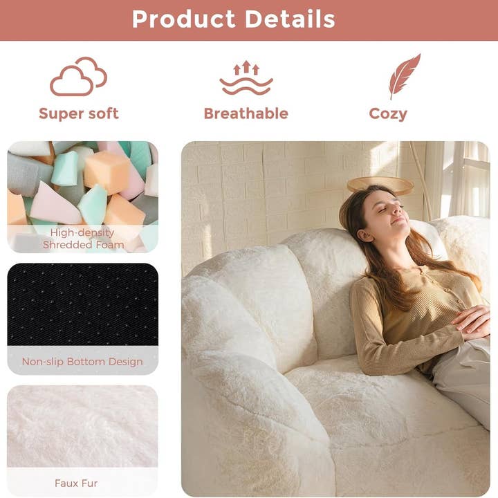 Beige Floral Shaped Bean Bag Sofa For Adults Living Room for wholesale on Faire6