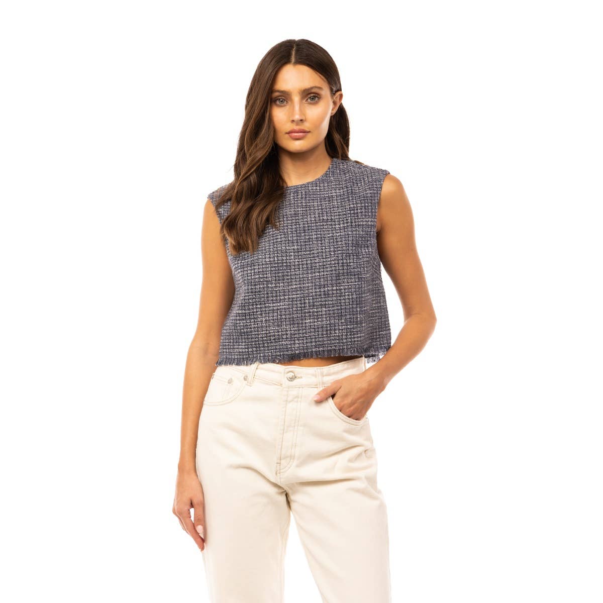 Naked Zebra - Vente Chemisier – femme - Haut en tweed effiloché9