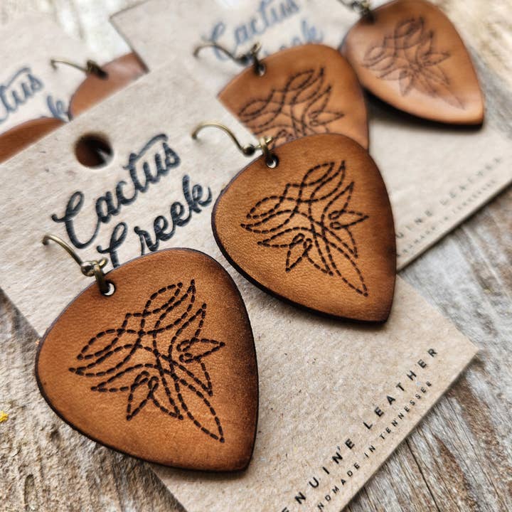 Cocklebur & Co. - Wholesale Dangle Earrings - "Nashville" Handmade Tooled Leather Western Earrings3