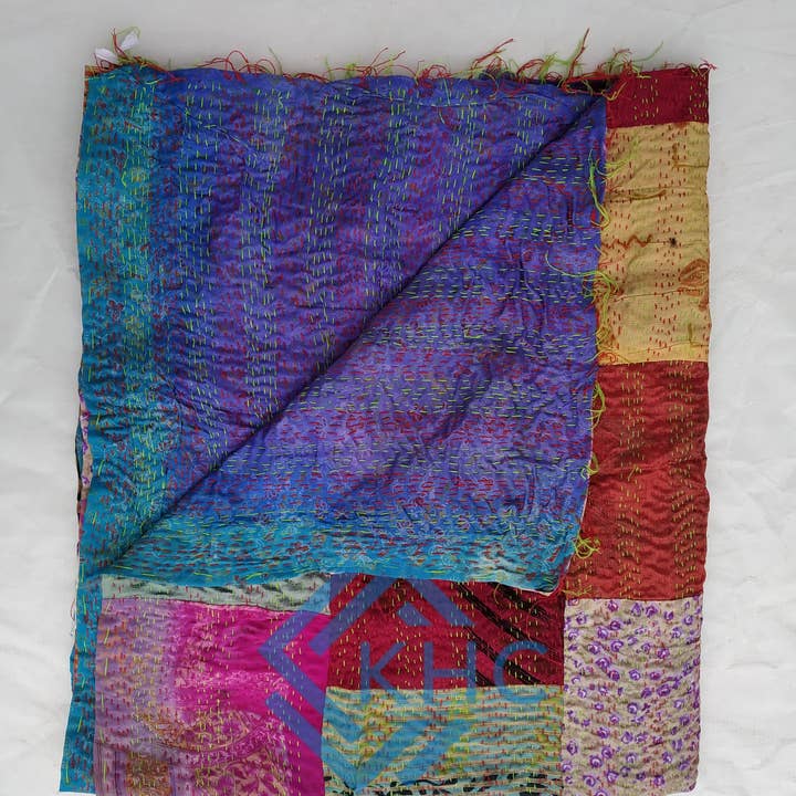 KHC - Wholesale Scarf - Women's - Indian Handmade Kantha Patchwork Silk Scarves Lot Of 5 Pcs4