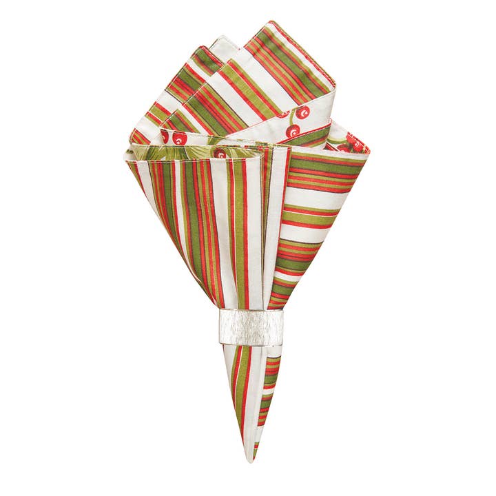 Christmas Mistletoe Cream Striped Napkin for wholesale by C&F Home