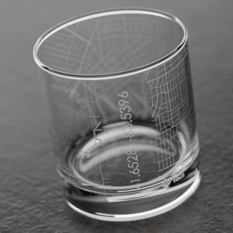 Well Told - Wholesale Cocktail/Liquor Glass - Toledo, OH City Map - Etched Whiskey Rocks Glass4