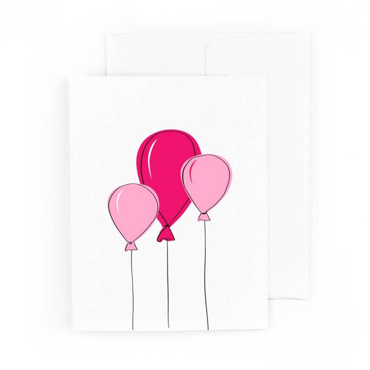 Carte d'anniversaire joyeux avec des ballons roses pour la vente par Pretty Peacock Paperie - Women's Empowerment
