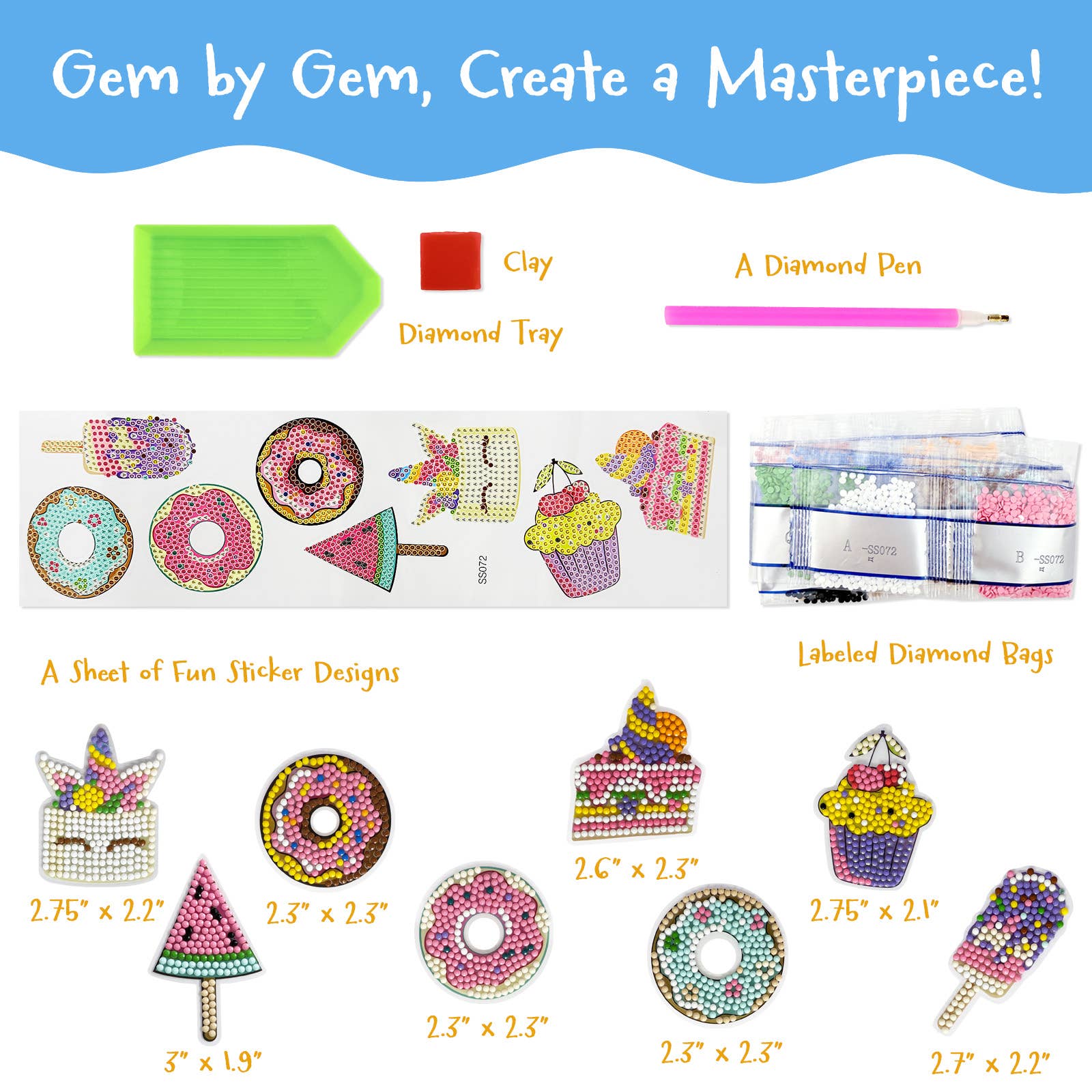 Wrapables.com - Wholesale DIY Craft Kit - Wrapables 5D Gem Painting Diamond Art Kits, 8pc Sweet Treats1