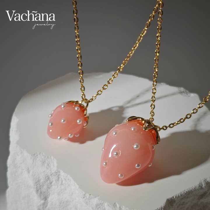 Pink Kawaii Strawberry Necklace for wholesale by Vachana