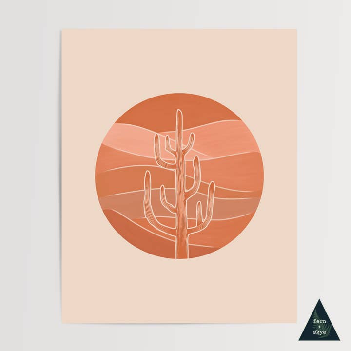 Terracotta Desert Cactus Sun Art Print for wholesale by Fern and Skye