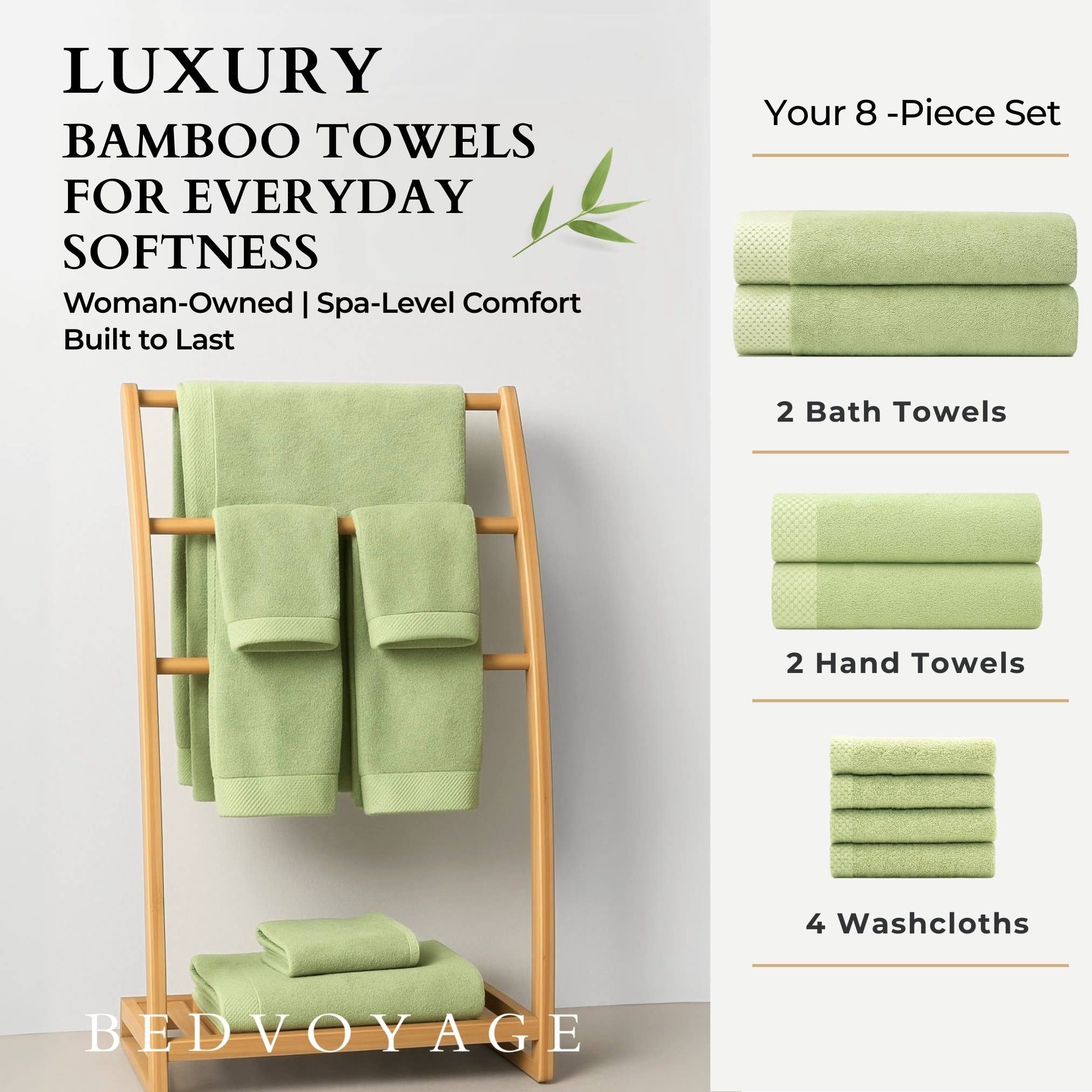 BedVoyage - Venta al por mayor Juegos de toallas - Juego de toallas BedVoyage viscosa de Bamboo Luxury de 8 piezas6