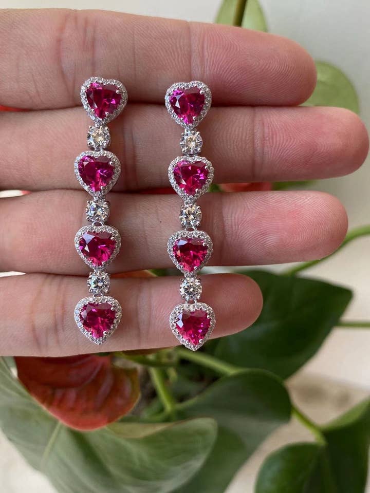Cascading Ruby Hearts Drop Earrings for wholesale by By lilly Paris