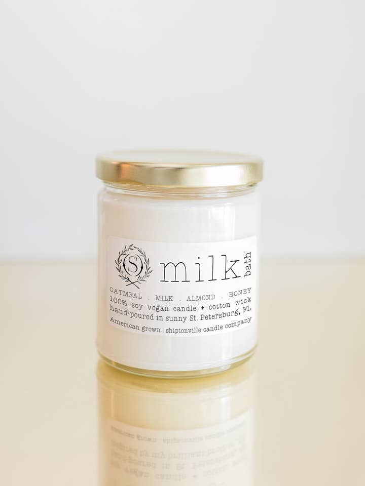Milk Bath 9oz Soy, Candle hand-poured for wholesale by Shiptonville Candle Company