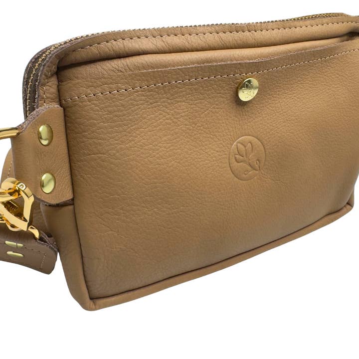 Beaudin Wholesale - Wholesale Belt Bag - Women's - Bella Belt Bag In Mocha Mousse Leather | Upcycled GG Full Front3