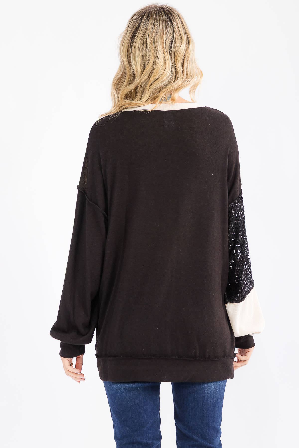 7th Ray – Sweatshirt - Mulher por atacado – Top de Manga Comprida com Bolso Patchwork de Lantejoulas T606018