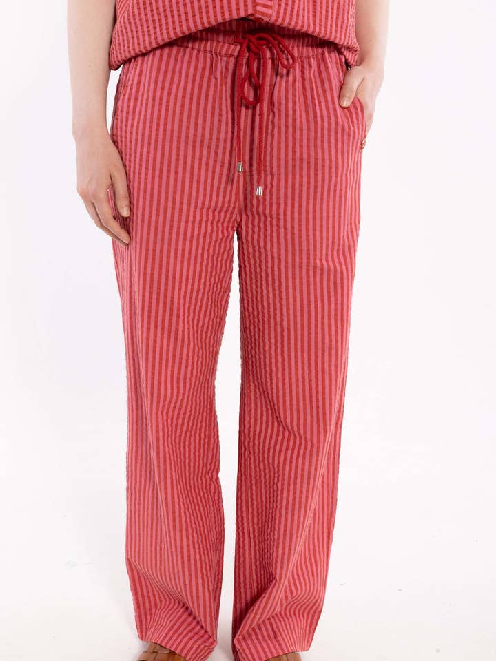 Calças seersucker Danenynne Chili/Cereja Suave por atacado de Danefae København