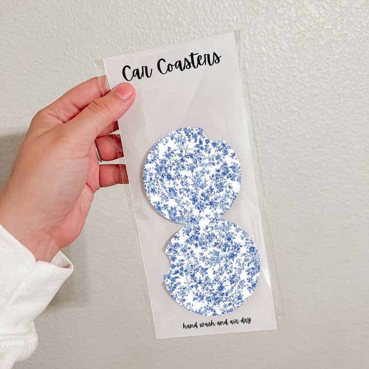 Olivia + Rose - Wholesale Car Coaster - Women's - Set of 2 Neoprene Car Coasters | Blue Florals (20 Options)5