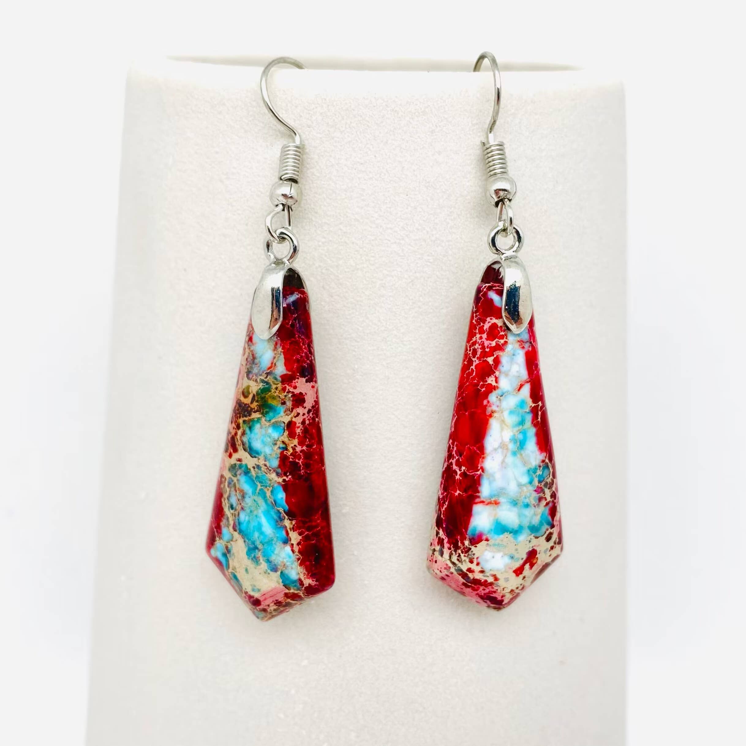 Mio Queena - Wholesale Dangle Earrings - Colored Emperor Stone Geometric Agate Chakra Earrings - CS8