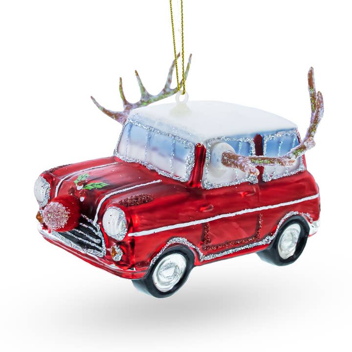 BestPysanky – Engroshandel Pynt – Bil pyntet med næse & gevir glasornament0