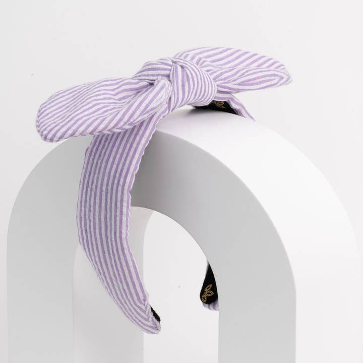 Lavender Seersucker Bow Headband for wholesale by La Bella