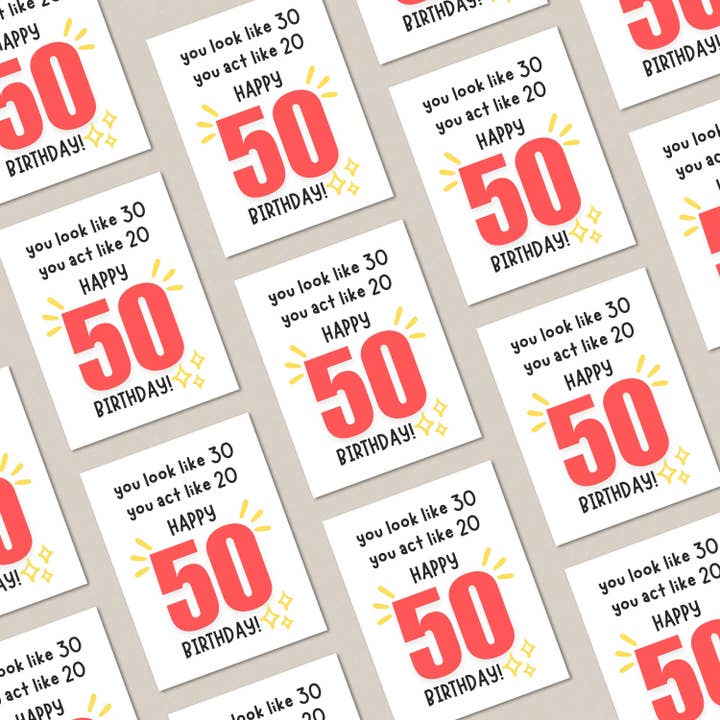 Feira Pop - Wholesale Birthday Card - You Look Like 30, You Act Like 20, Happy 60 Birthday Greeting Card2