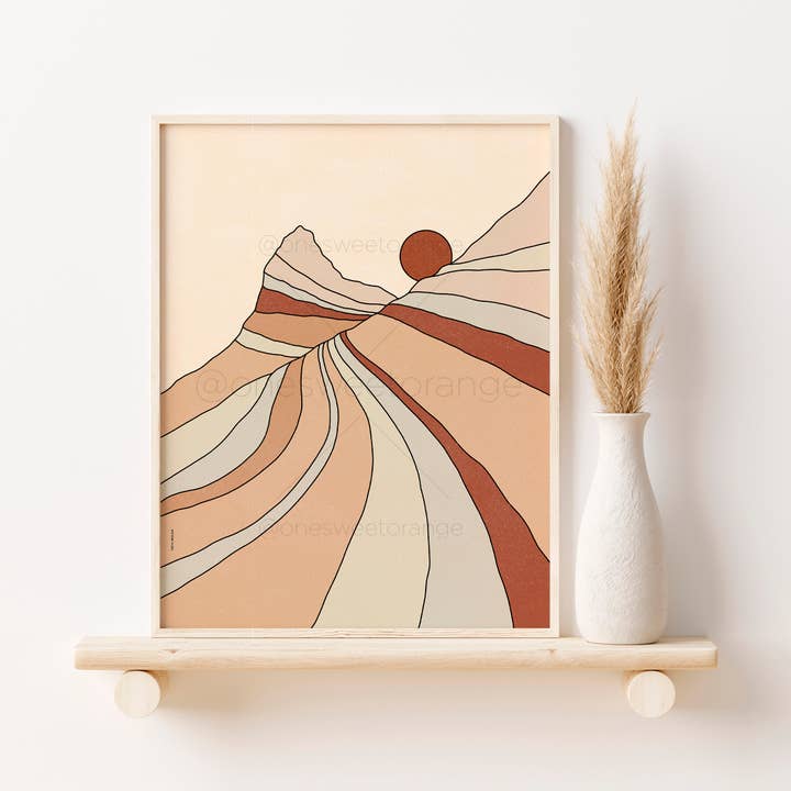 Mountains Sun Terracotta Line Art Print for wholesale by Onesweetorange