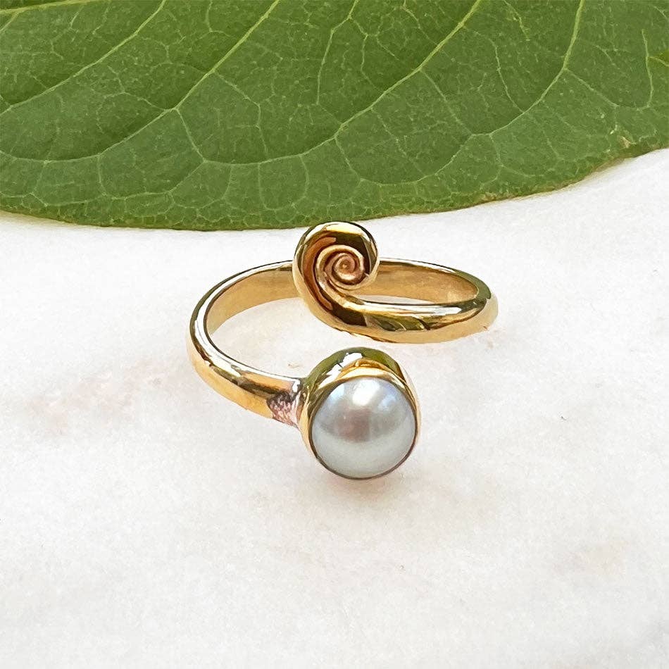 Women's Peace Collection – Engroshandel Solitairering – Perle Spiral Justerbar Ring - Messing, Indonesien0