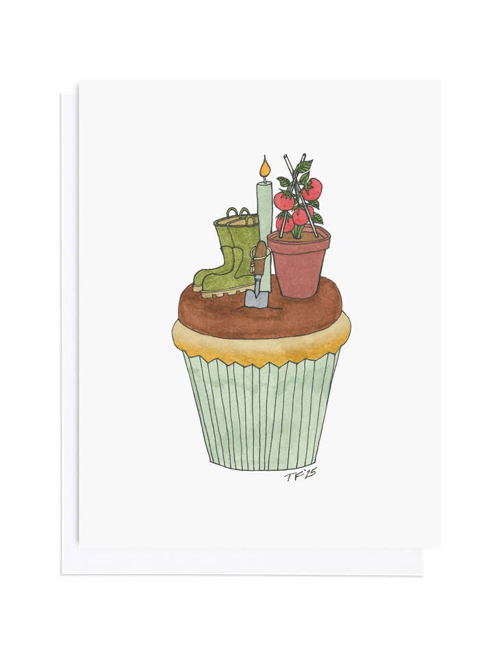 Gardener's Cupcake Greeting Card, Birthday for wholesale by Toute-Petite
