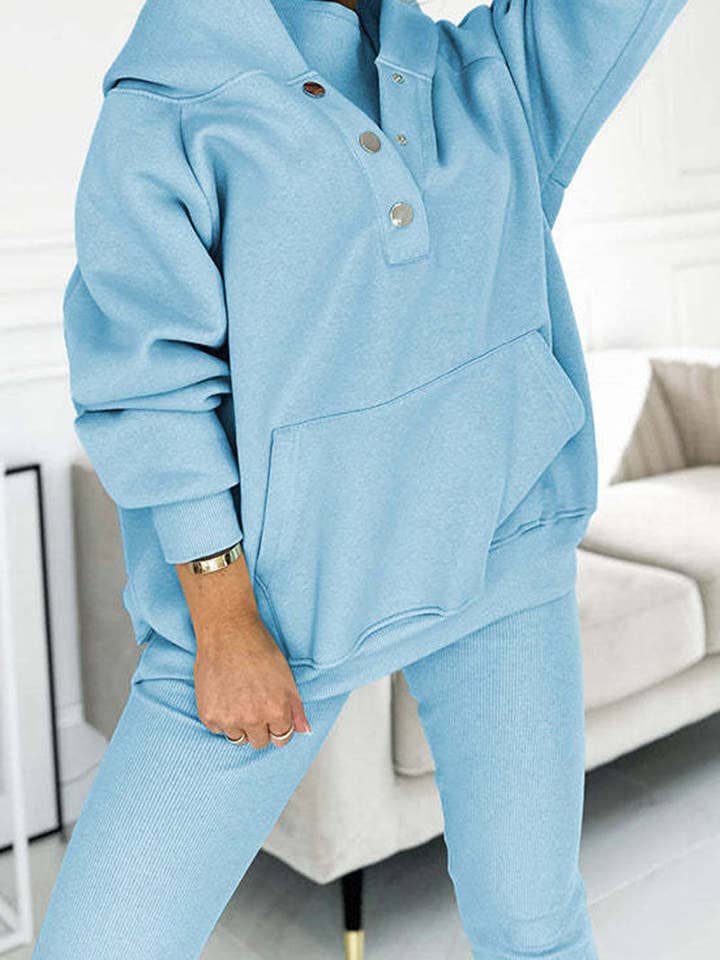 DE VAVE - Wholesale Lounge Set - Women's - Buttoned Hoodie and Tank and Leggings Set