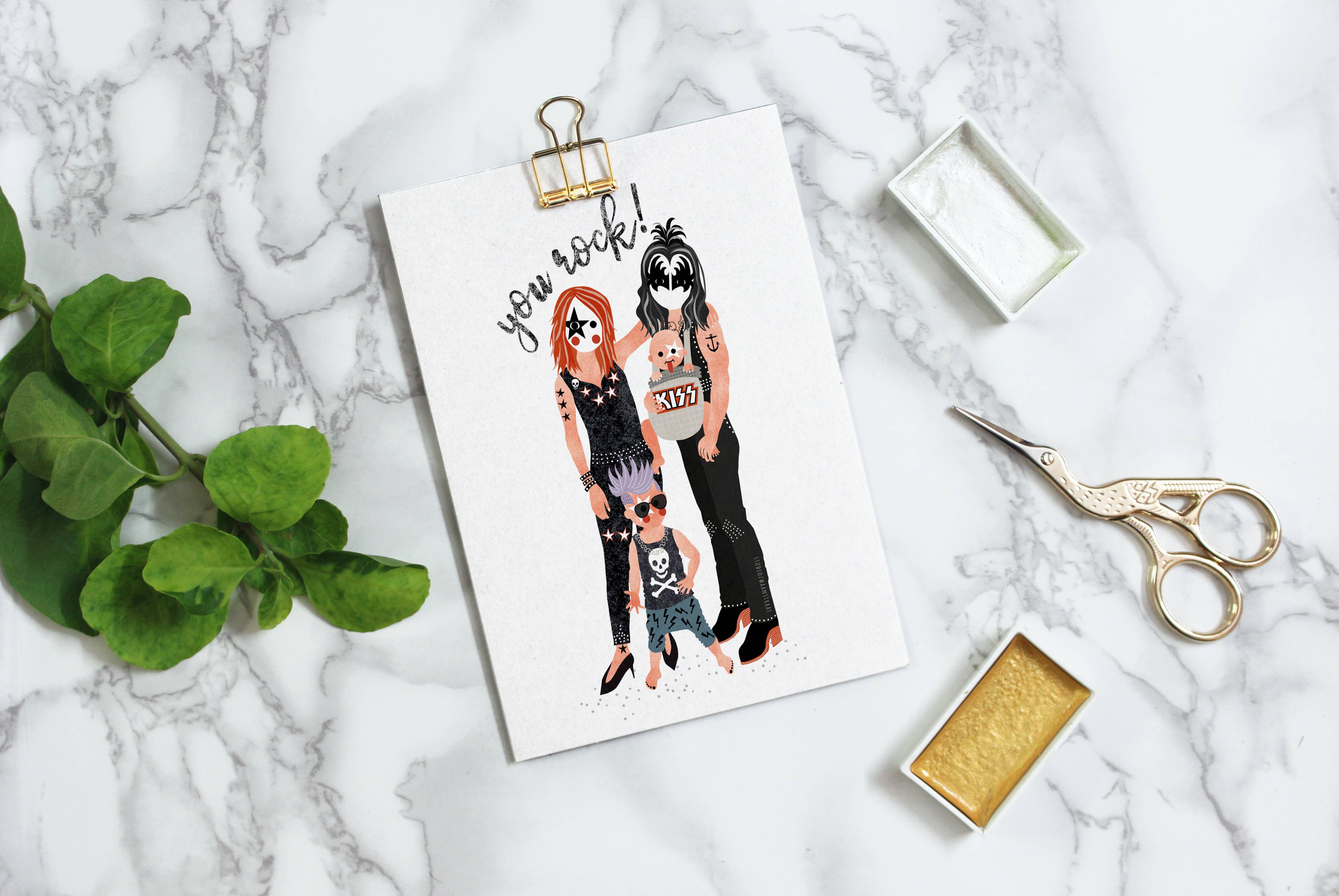 STUDIOZWAANSTRAAT - Vendita all'ingrosso Cartoline - serie di cartoline Rockstar Families - 'Family of four'1