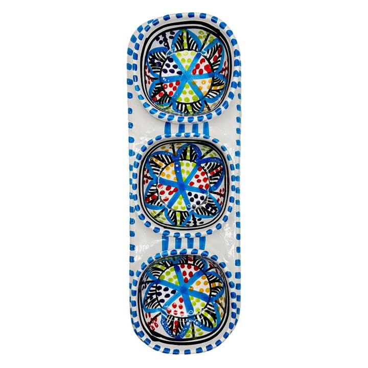 Antipastiera Artigianato Tunisino Con 3 Ciotoline #2 per la vendita all'ingrosso da parte di Etnico del Mondo