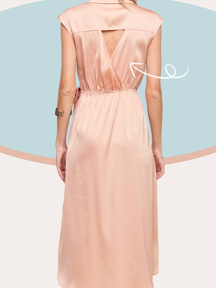 JCD9310-Flowy Cutout Satin Sleeveless Wrap Front Maxi Dress for wholesale by La Miel