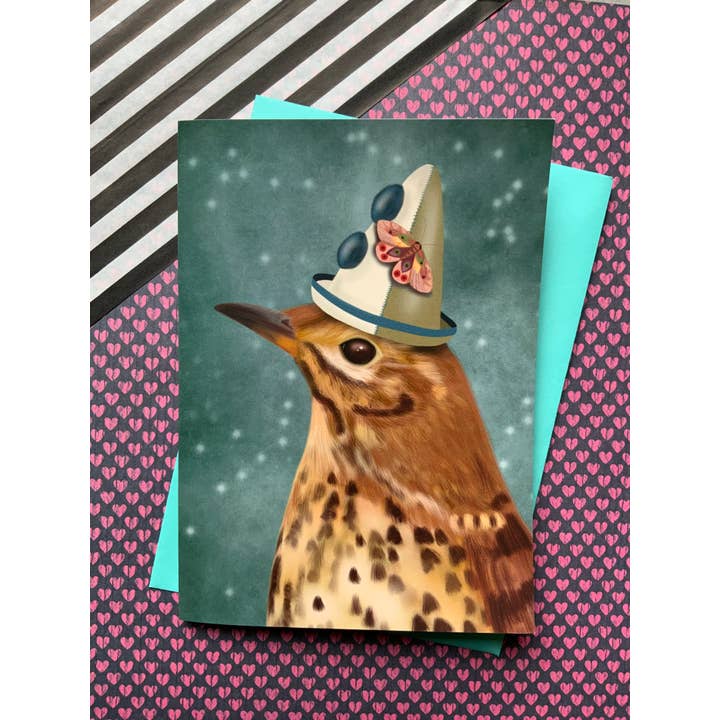 Crimson Finch - Vente Carte de vœux classique - Major Tom. Carte de vœux en forme d'oiseau Woodland Thrush