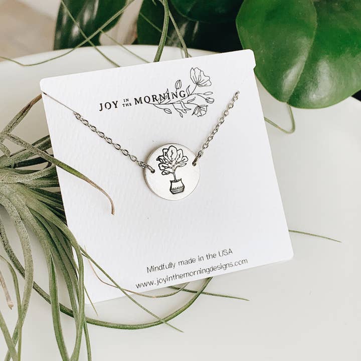 JOY IN THE MORNING - Wholesale Pendant/Charm Necklace - Fiddle Leaf Fig Necklace, Plant Lady