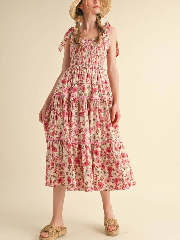 &MERCI - Vente Robe – femme - ROBE MIDI À VOLANTS EN DENTELLE FLORALE MDR38524