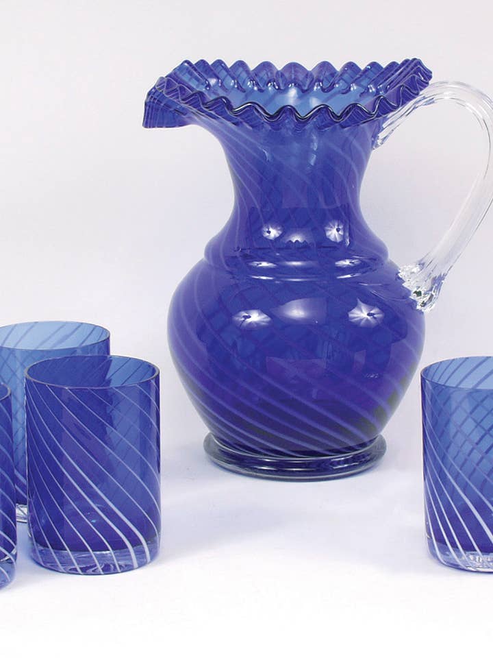 Ensemble d'eau tourbillon opalescent couleur cobalt (ensemble de 7 pièces) pour la vente par AA Importing