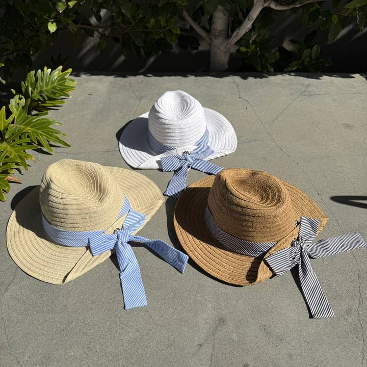 Striped Ribbon Tie Straw Sun Hat – Classic & Chic! for wholesale by Queens INC
