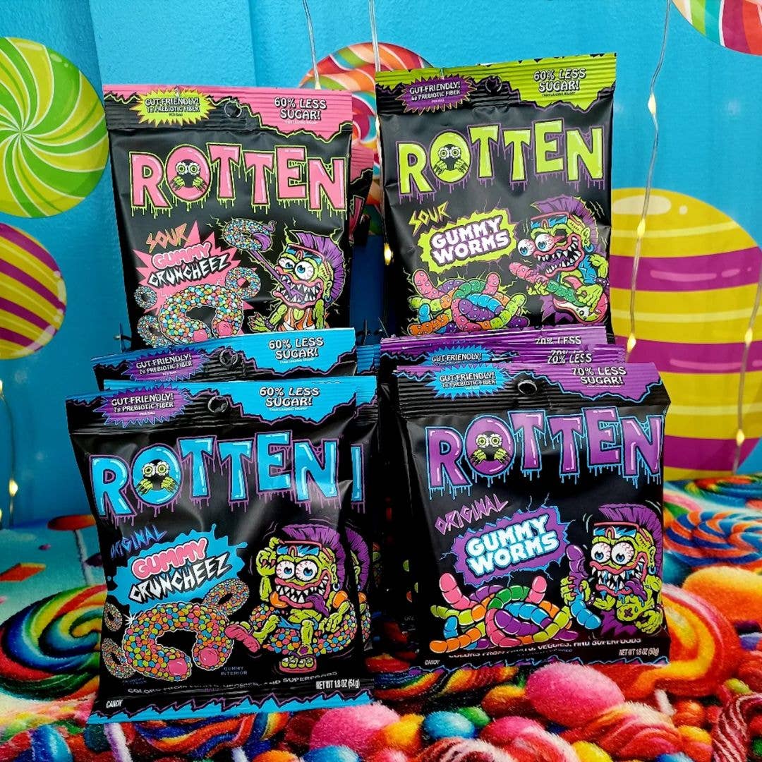 Rotten Candy - Wholesale Retailer Display - Food & Drink - Gummy Worms & Cruncheez Candy Display: GF, Low Sugar3
