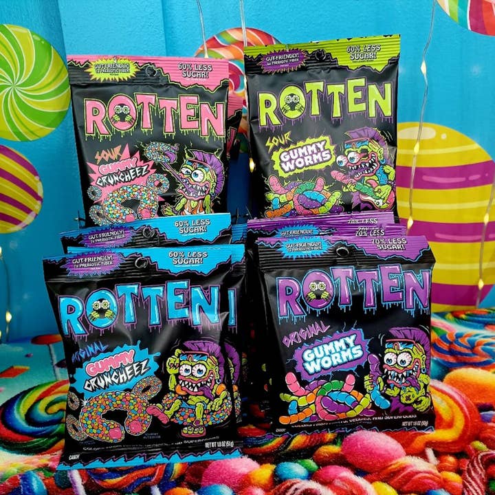 Rotten Candy - Wholesale Retailer Display - Food & Drink - Gummy Worms & Cruncheez Candy Display: GF, Low Sugar3