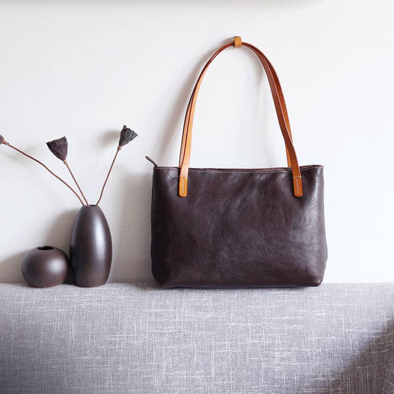 RockCow Leather Studio - Wholesale Tote Bag - Women's - Handmade Vegetable Tanned Leather Tote Bag Leather Shopping Bag Vintage Woman Leather Shoulder Bag Large Work Tote Bag14