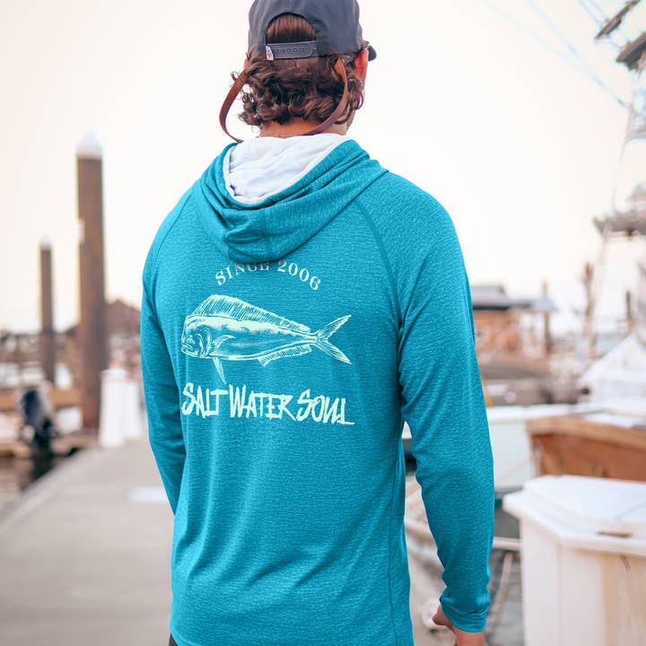 Teal - Tarpon Classic Performance Hoodie for wholesale by SALT WATER SOUL