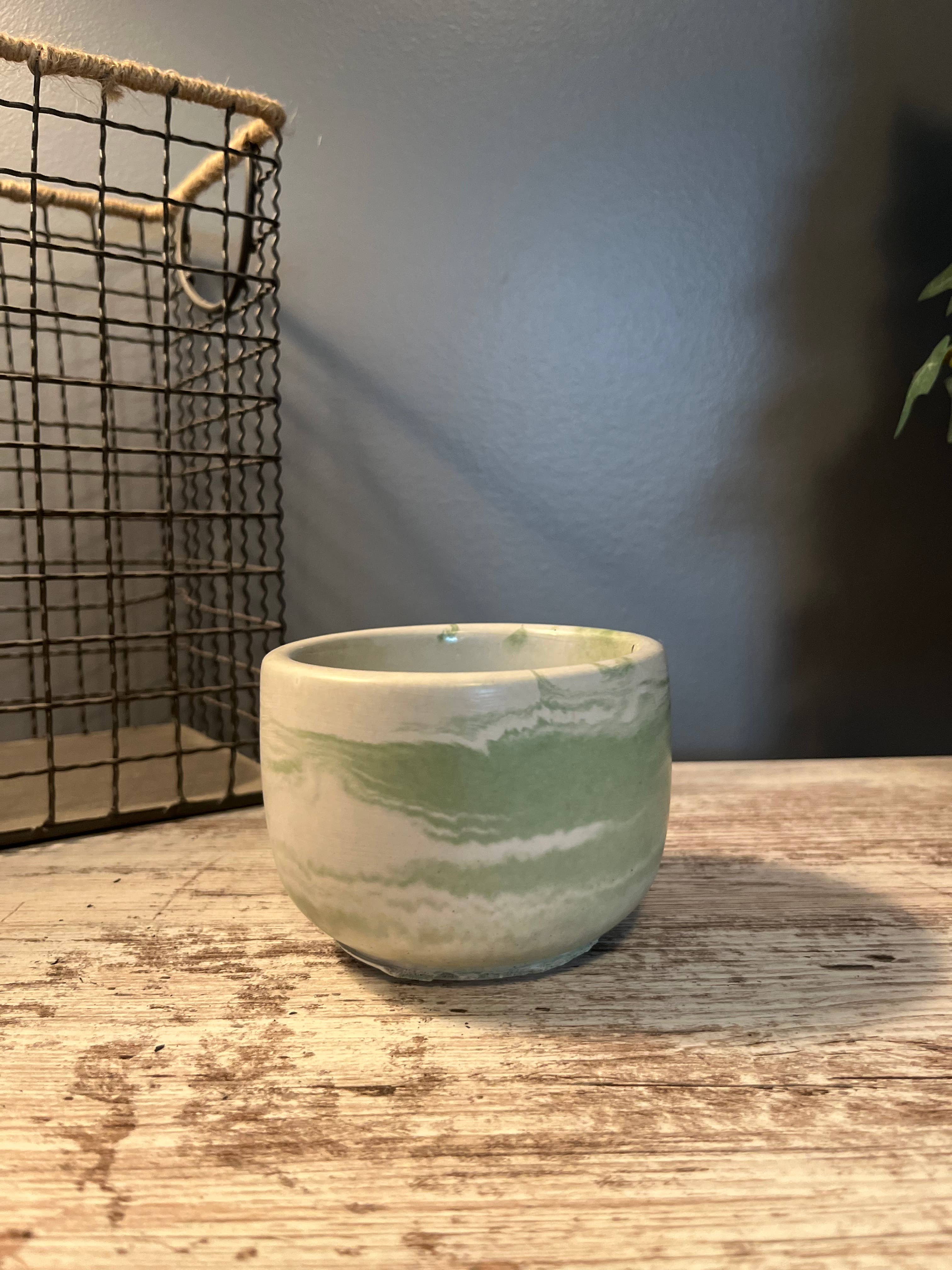 Bumblebee Candle Co. - Wholesale Candle Holder - Green Marbled Concrete Candle Vessel - 8 oz 1