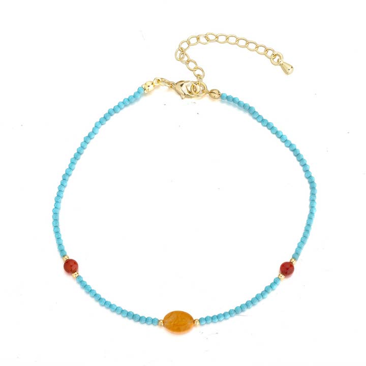 Dainty Gold Turquoise Beaded Anklet-00024 for wholesale by Simply Jewels