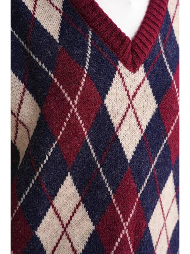 Hoxton Gal - Wholesale Sweater Vest - Women's - Argyle Pattern Knit Sweater Vest5