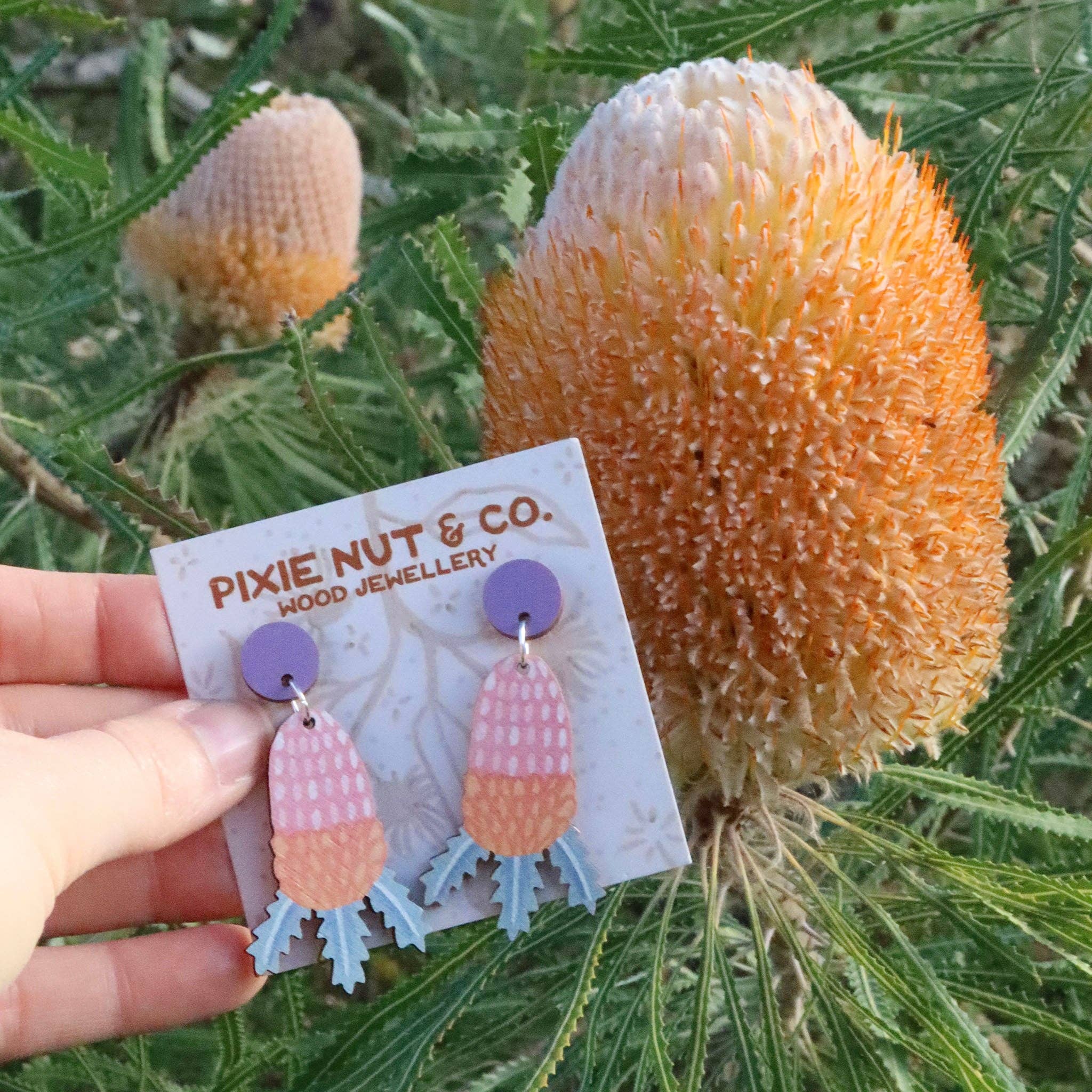 Pixie Nut & Co. - Wholesale Dangle Earrings - Banksia Australian Wildflower Earrings1